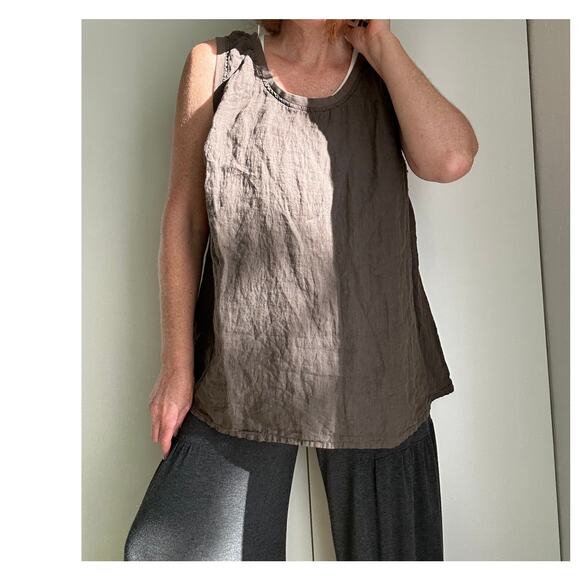 FLAX Linen Tank Top Brown size large Lagenlook layering Minimalist style - Picture 5 of 7
